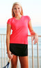 Women’s Athletic Workout Cap Sleeve T-Shirt in Fuchsia Coral