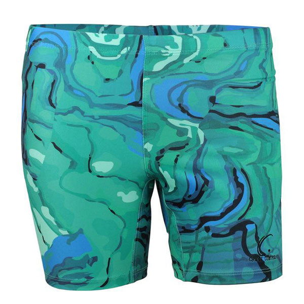 Women's Compression Athletic Short  in Green and Blue Tropical Twist