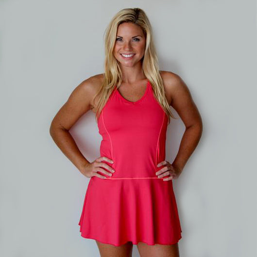 Women’s Tennis Fit & Flair Dress in Coral Pink